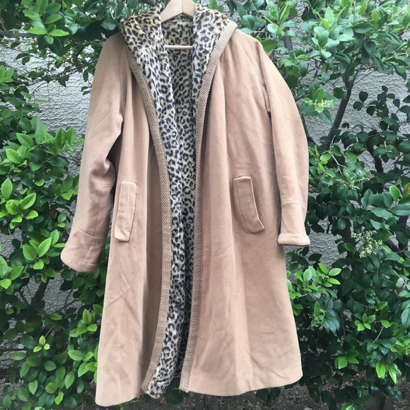 Vintage Jackets & Blazers - Tan Leopard Safari Winter Wool Vintage Coat Jacket